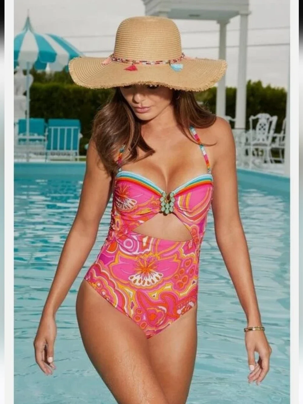 NWOT TRINA TURK CUTOUT MORNING SUNRISE SWIMSUIT SZ 14 - Picture 1 of 13